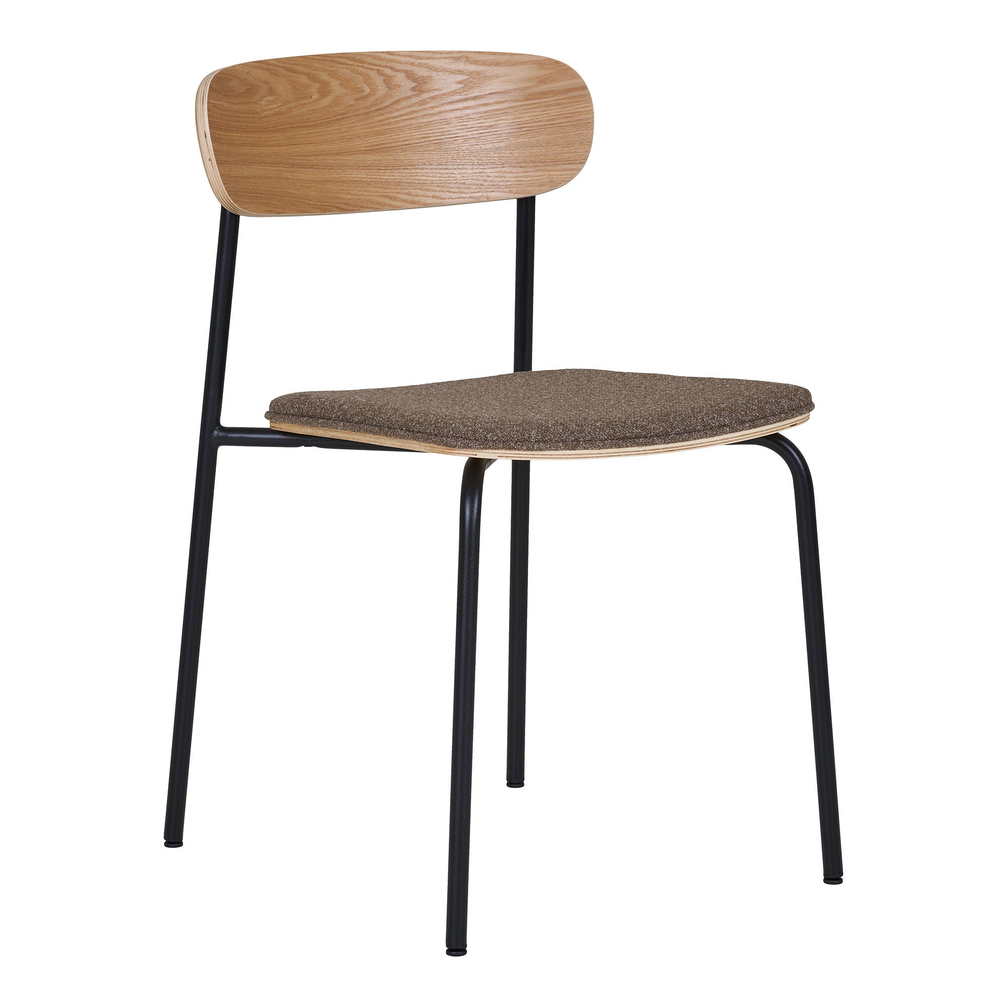 Estepona Esszimmerstuhl 2er Set – Stuhl mit Holzrückenlehne, braunem Sitz und schwarzen Beinen, 47×51×77 cm